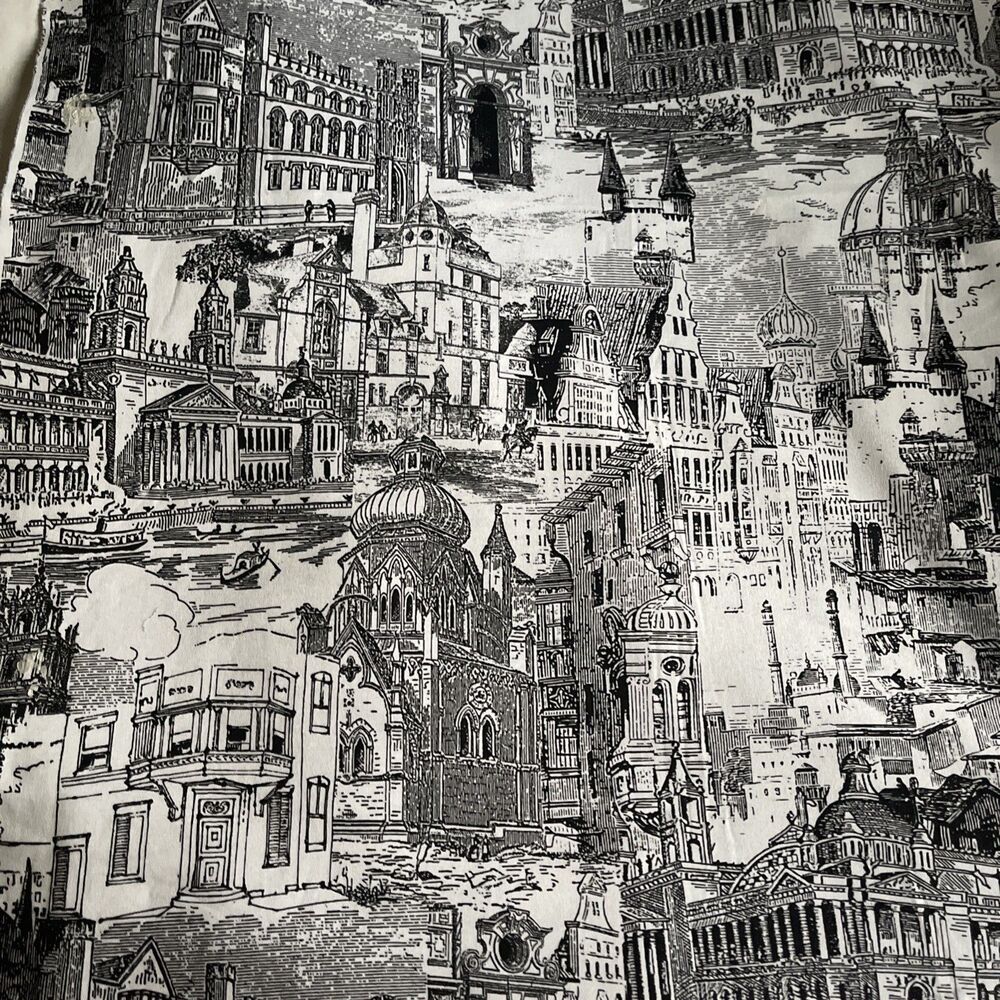 VTG Fabric World Cities Europe Moscow Landmarks Black & White Buildings 60”x43”